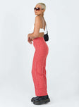 side view of model wearing Princess Polly Euros Pants Red Tartan 