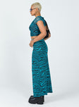   side view of model wearing Princess Polly Mariana Maxi Skirt Blue 