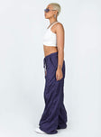 Front view of model wearing  front Princess Polly High Waisted Pants High Waisted Pants High Waisted Pants  Motel Chute Trousers Navy