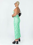   side view of model wearing Princess Polly Caspian Midi Skirt Green 