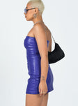 side view of model wearing Princess Polly Hailey Strapless Mini Dress Blue 