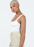 side view of model wearing Princess Polly Samuel Corset Bodysuit White Sleeveless Scoop Neck 