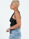 side view of model wearing Princess Polly Grandis Bodysuit Black Sleeveless Sweetheart 