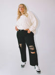 product Princess Polly High Waisted  Holly Asymmetric Ripped Leg Jeans Black Denim Curve