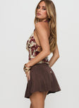   side view of model wearing Princess Polly Dorofia Pleat Mini Skirt Chocolate Brown Mini Skirts 