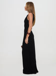 side view of model wearing Princess Polly Ace Of Hearts Backless Maxi Dress Black Scoop Neck 