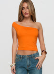 front view of model wearing Princess Polly Irina Multi-wear Top Orange Sleeveless Asymmetric Neckline 