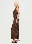 side view of model wearing Princess Polly Channelle Maxi Dress Leopard Scoop Neck 