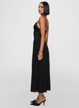 side view of model wearing Princess Polly Speak Now Maxi Dress Black Plunger 