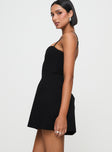 side view of model wearing Princess Polly Rummy Mini Dress Black Sweetheart Neckline 