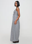 side view of model wearing Princess Polly Pokey Maxi Dress Black / White Stripe Plunger 