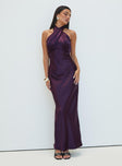 front view of model wearing Princess Polly Rosaminta Halter Maxi Dress Plum High Neck 