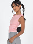 Front view of model wearing  front Princess Polly Sleeveless Asymmetric Neckline  Beller Top Pink