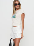 side view of model wearing Princess Polly Colonel Cargo Mini Short White High Waisted Shorts 