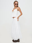   side view of model wearing Princess Polly Quilon Skirt White Maxi 