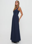 side view of model wearing Princess Polly Lorinda Maxi Dress Navy Square Neck 