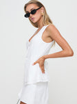 side view of model wearing Princess Polly Springview Vest Top White Sleeveless Scoop Neck 