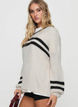 side view of model wearing Princess Polly Mystique Knit Sweater Cream Long 