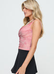 side view of model wearing Princess Polly Olava Top Pink Sleeveless Square Neck 