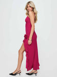 side view of model wearing Princess Polly Thalassa Maxi Dress Red Plunger 