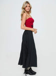   side view of model wearing Princess Polly Perky Maxi Skirt Black Maxi 