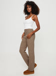 side view of model wearing Princess Polly Yang Wide Leg Knit Pants Brown High Waisted Pants 