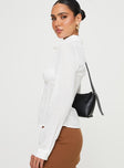 Front view of model wearing  front Princess Polly Full Sleeves High Neck  Varney Shirt White