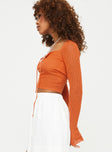 product Princess Polly Full Sleeves Square Neck  Tyren Top Orange