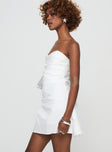 side view of model wearing Princess Polly Bradwell Strapless Mini Dress White Sweetheart Neckline 