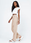 side view of model wearing Princess Polly Lelo Linen Pants Beige 