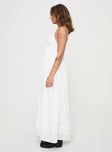 side view of model wearing Princess Polly Eriksson Maxi Dress White Plunger 