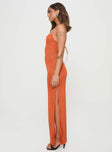 side view of model wearing Princess Polly Cote Maxi Dress Orange Scoop Neck 