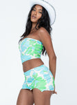   side view of model wearing Princess Polly Nate Mini Skirt Blue / Green Mini Skirts 