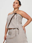 side view of model wearing Princess Polly Be My Baby Top Plaid Curve Sleeveless straight 