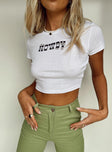 front view of model wearing Princess Polly Howdy Crop Tee White 