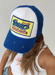 Trucker hat Graphic print  Mesh back panels  Snap back fastening 