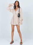 front view of model wearing Princess Polly Forbidden Mini Dress Beige 