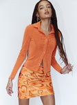   front view of model wearing Princess Polly Theordore Mini Skirt Orange 