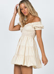 side view of model wearing Princess Polly Daniela Mini Dress Beige 