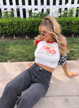 side view of model wearing Princess Polly Spread The Love Graphic Top White 