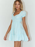 side view of model wearing Princess Polly Daniela Mini Dress Blue 