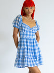 front view of model wearing Princess Polly Danny Mini Dress Blue 