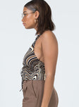 side view of model wearing Princess Polly Motel Dapa Top 70s Ripple 