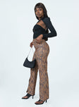 side view of model wearing Princess Polly Devotion Snake Print Pants Brown 