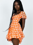 side view of model wearing Princess Polly Danny Mini Dress Orange 