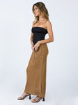   side view of model wearing Princess Polly Harriette Maxi Skirt Brown 