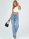 product Princess Polly High Waisted  Holly Asymmetric Straight Leg Jean Light Wash Denim