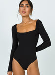 front view of model wearing Princess Polly Charlotte Bodysuit Black Full Sleeves 