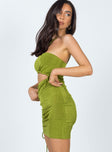 side view of model wearing Princess Polly Imelda Mini Dress Green 