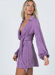 back view of model wearing Princess Polly Party Time Mini Dress Purple 